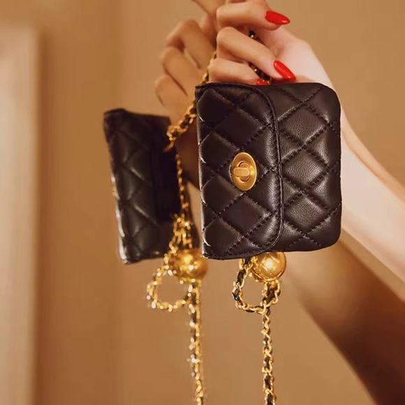 Leather Black and gold statement Chain mini bag belt luxury adjustable size